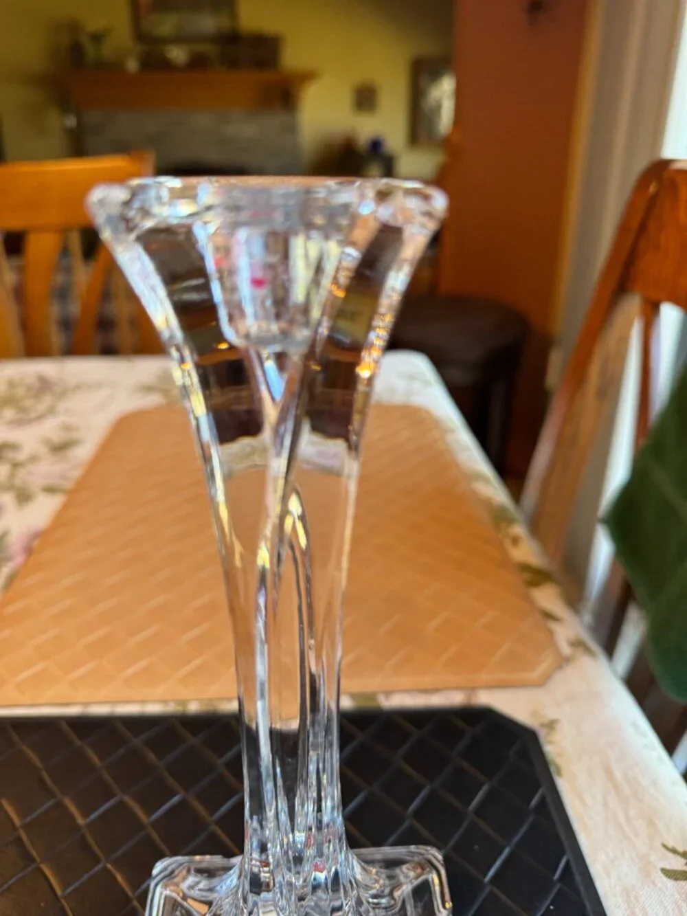 Pair of Delomb Toscany Tall Lead Crystal Clear Candlestick Holders 10